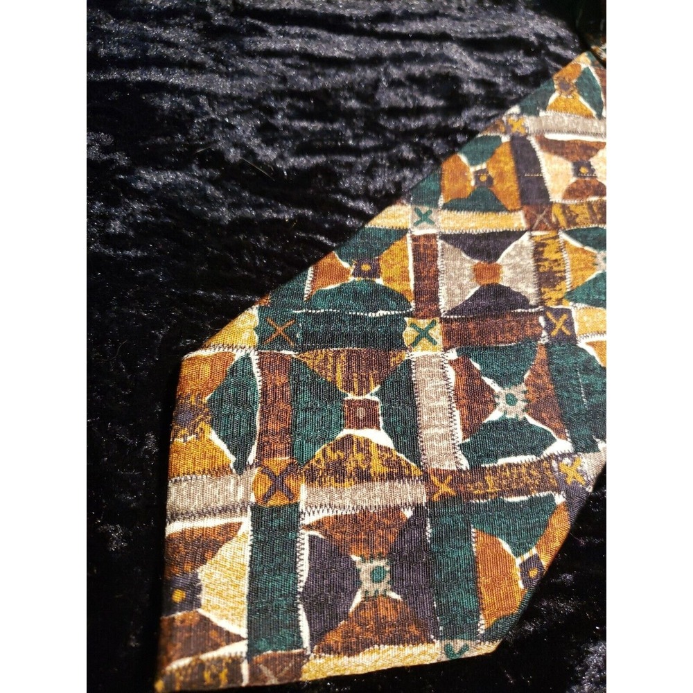 Ermenegildo Zegna‎ Geometric Brown Green Crosses Men's Neck Tie Career Wear